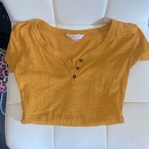 No Boundaries Golden Yellow Ribbed Henley Tee